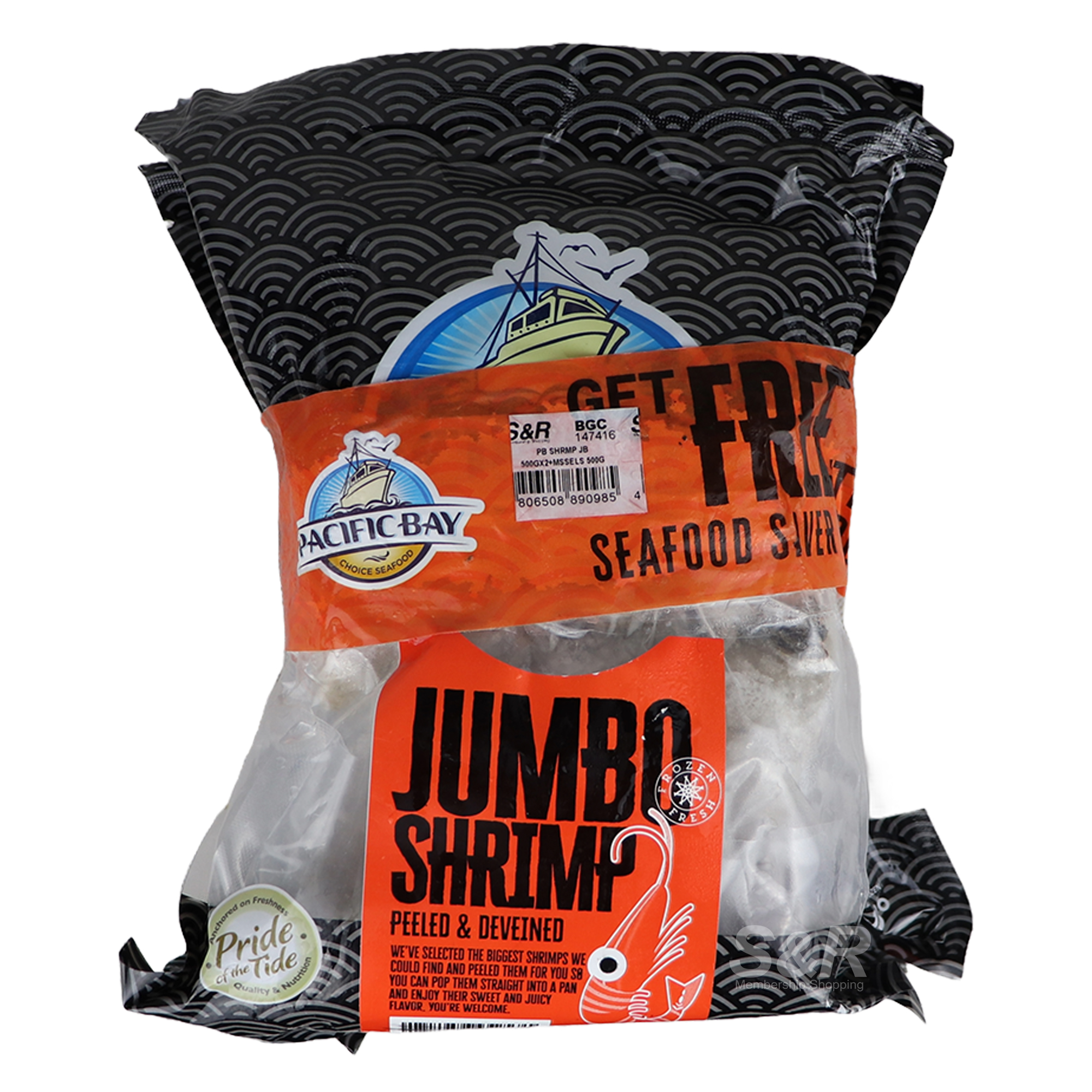 Pacific Bay Jumbo Shrimp 2x500g and Whole Mussels 500g
